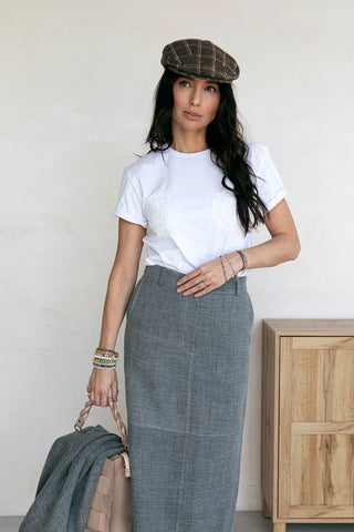 Linen suit with maxi skirt gray