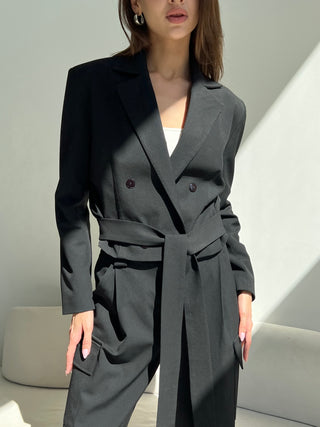 Noir Obsidian deep black suit with cropped jacket
