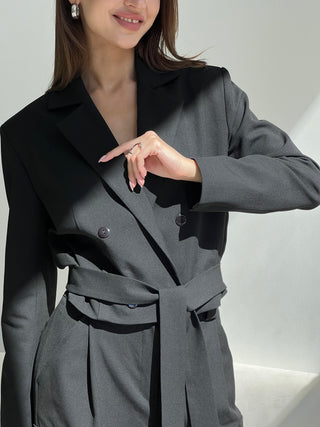Noir Obsidian deep black suit with cropped jacket