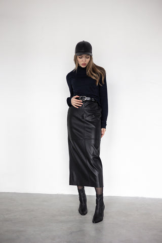 Noir Chic eco-leather skirt maxi