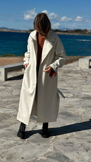 Ivory Woolen Elegance Oversized Coat - MONOD