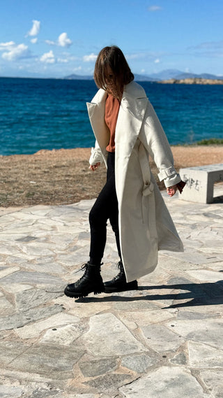 Ivory Woolen Elegance Oversized Coat - MONOD