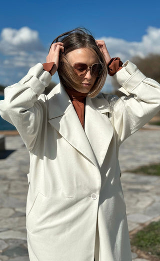 Ivory Woolen Elegance Oversized Coat - MONOD