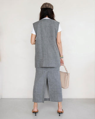 Linen suit with maxi skirt gray - MONOD