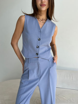 Sapphire Spritz suit with cropped lined vest and straight trousers - MONOD