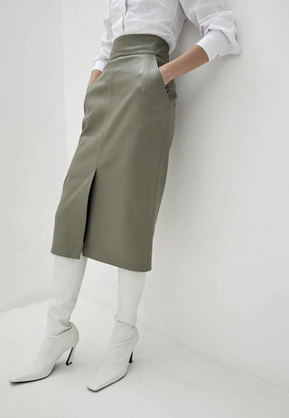 Verde Vogue Eco-leather midi pencil skirt - MONOD